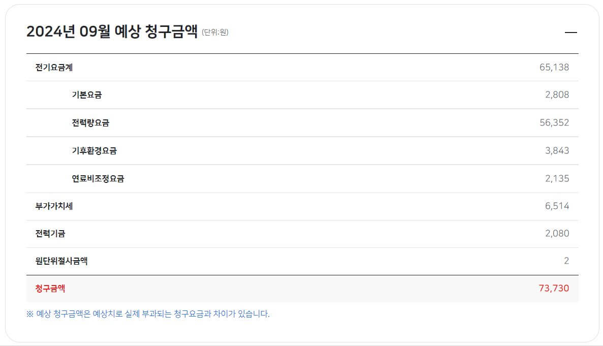 요금 조회 : 당월 전기 요금