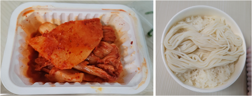 석박지, 김치, 밥과 소면