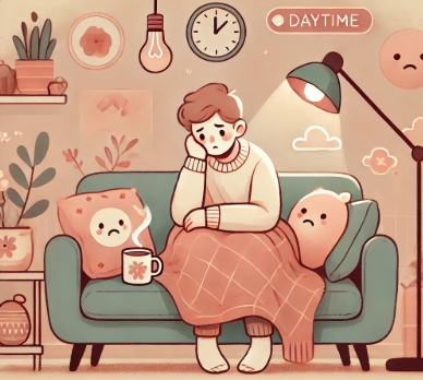 낮에도 무기력하게 소파에 앉아 있는 만성 피로