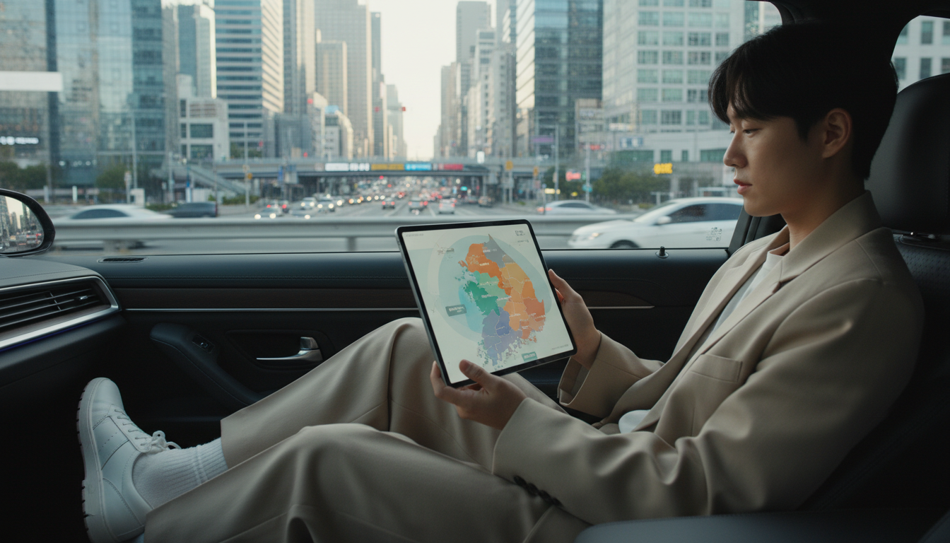 2026년 지역별 자동차 탄소중립포인트 신청 기간을 확인하는 현대 한국인.