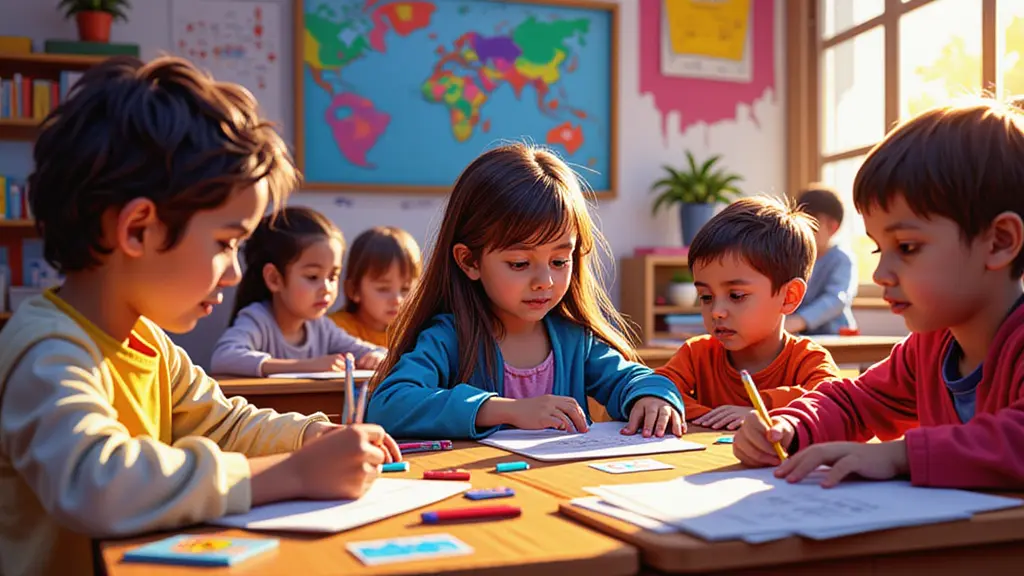 교실에서 공부하는 아이들