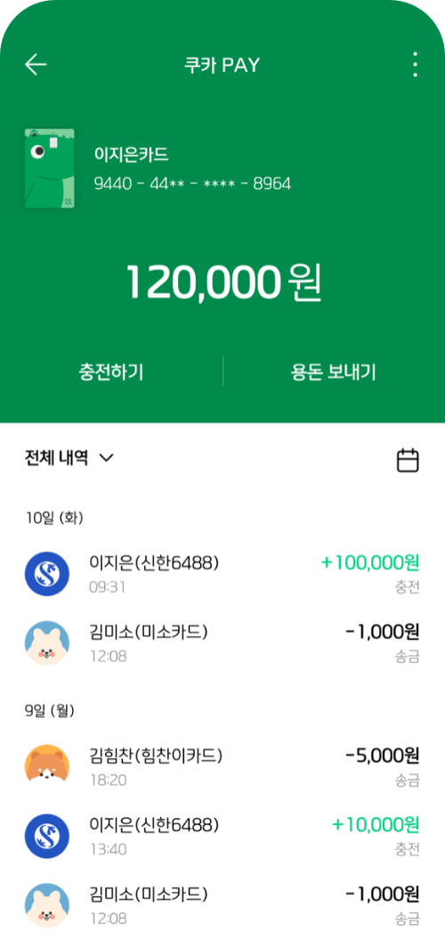 아이쿠카카드 입출금 내역