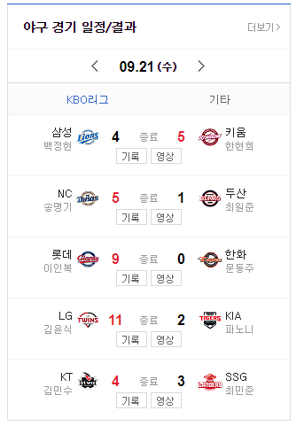 9.21 경기결과