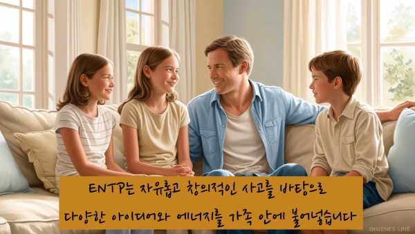 ENTP는 자유롭고 창의적인 사고를 바탕으로 다양한 아이디어와 에너지를 가족 안에 불어넣습니다에 관한 사진입니다