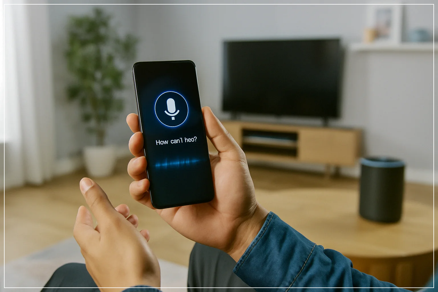 스마트폰으로 음성 비서와 상호작용하는 장면