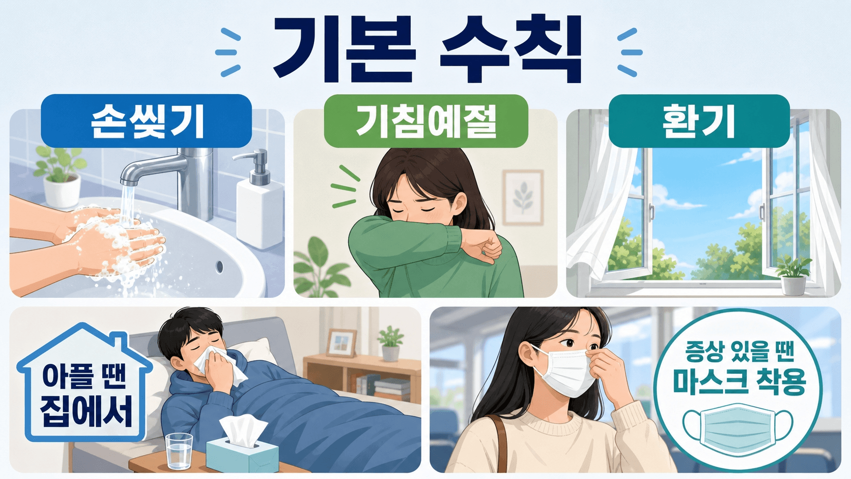 손씻기 기침예절 환기 마스크 착용 등 호흡기 감염 예방수칙