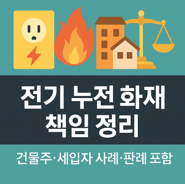 전기 누전 화재 발생 시 건물주와 세입자의 책임 구분, 실제 사례 및 판례를 설명하는 대표 이미지