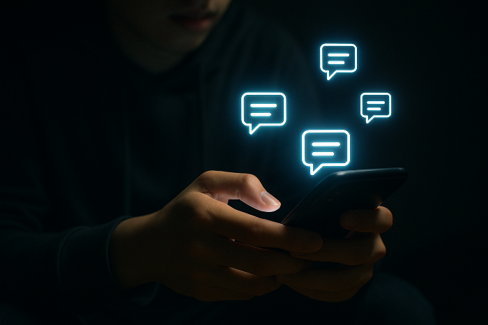 스마트폰 알림을 연속으로 확인하는 손