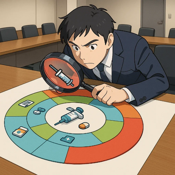 의료 항목 분석에 집중하는 장면