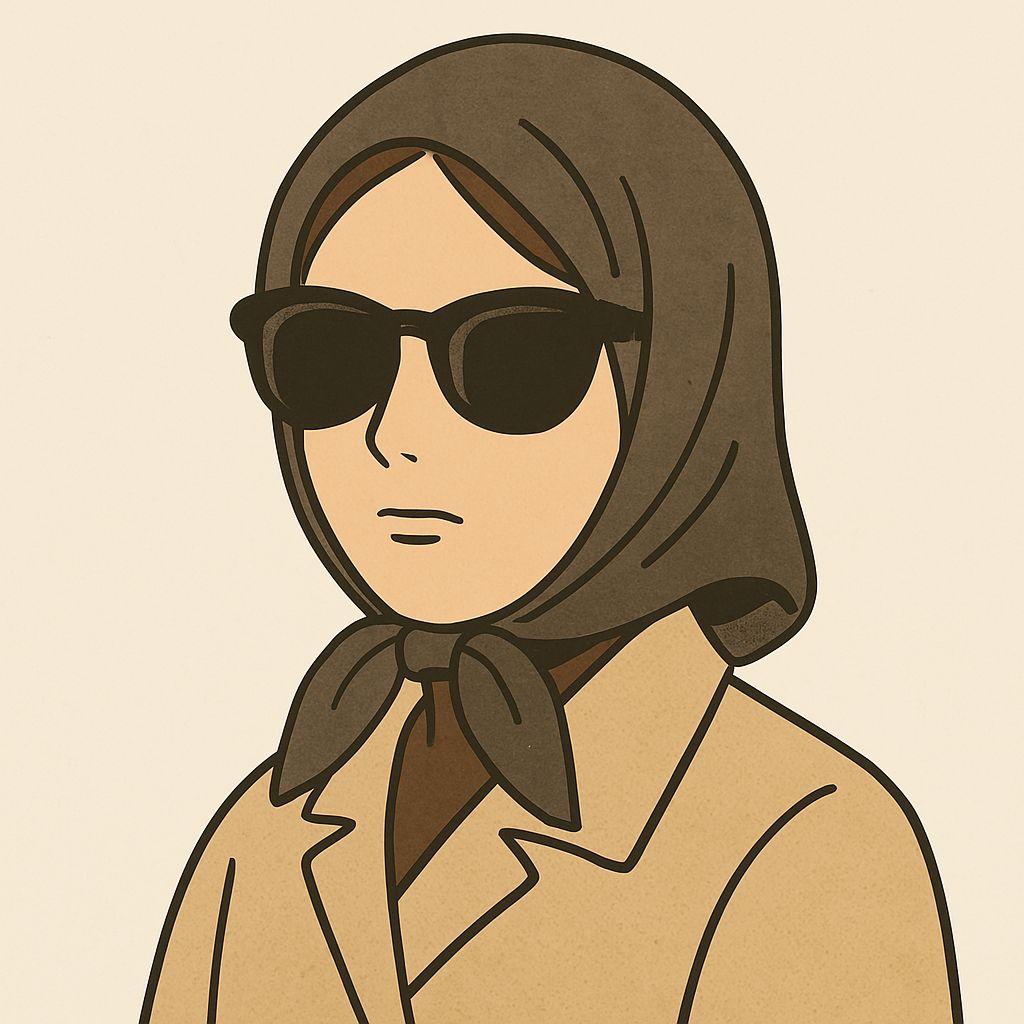 선글라스와 두건으로 위장하고 있는 여성의 이미지