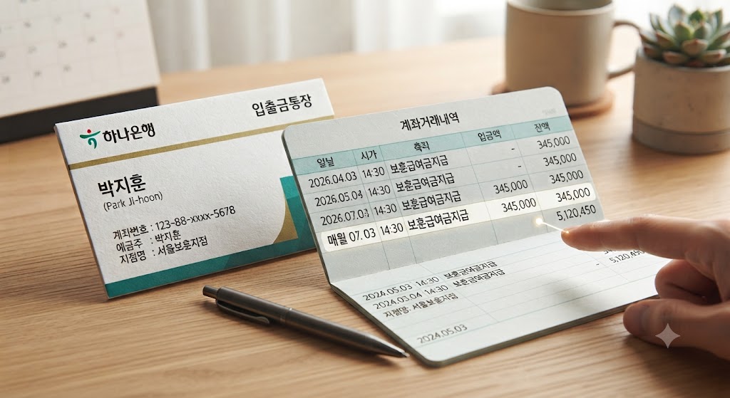 보훈대상자 유족 선정으로 월 생활금 지급받는 모습