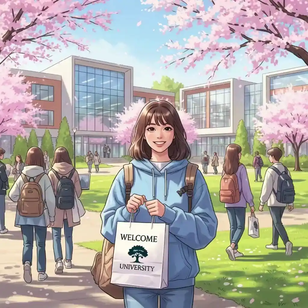 캠퍼스에서 입학 선물 받은 신입생