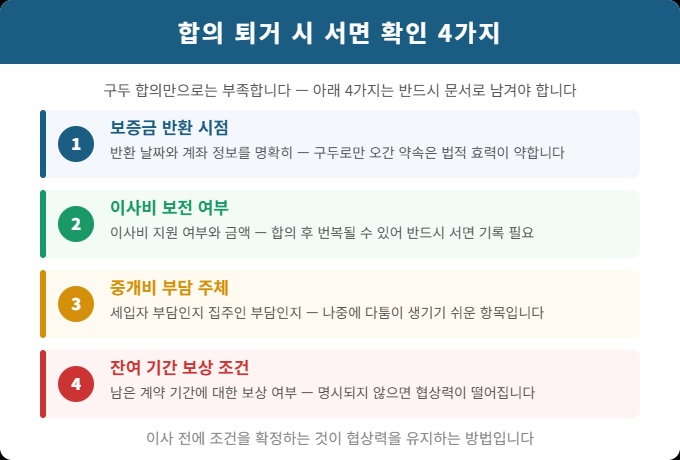 전세 만기 전 합의 퇴거 시 서면으로 확인해야 할 조건 4가지 안내