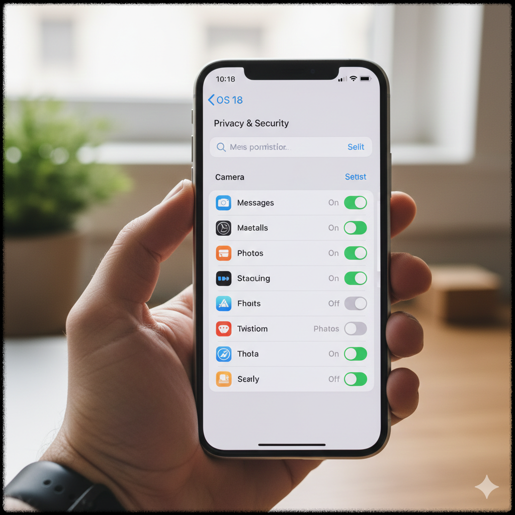 iPhone iOS 18에서 카메라 권한을 설정하는 모습