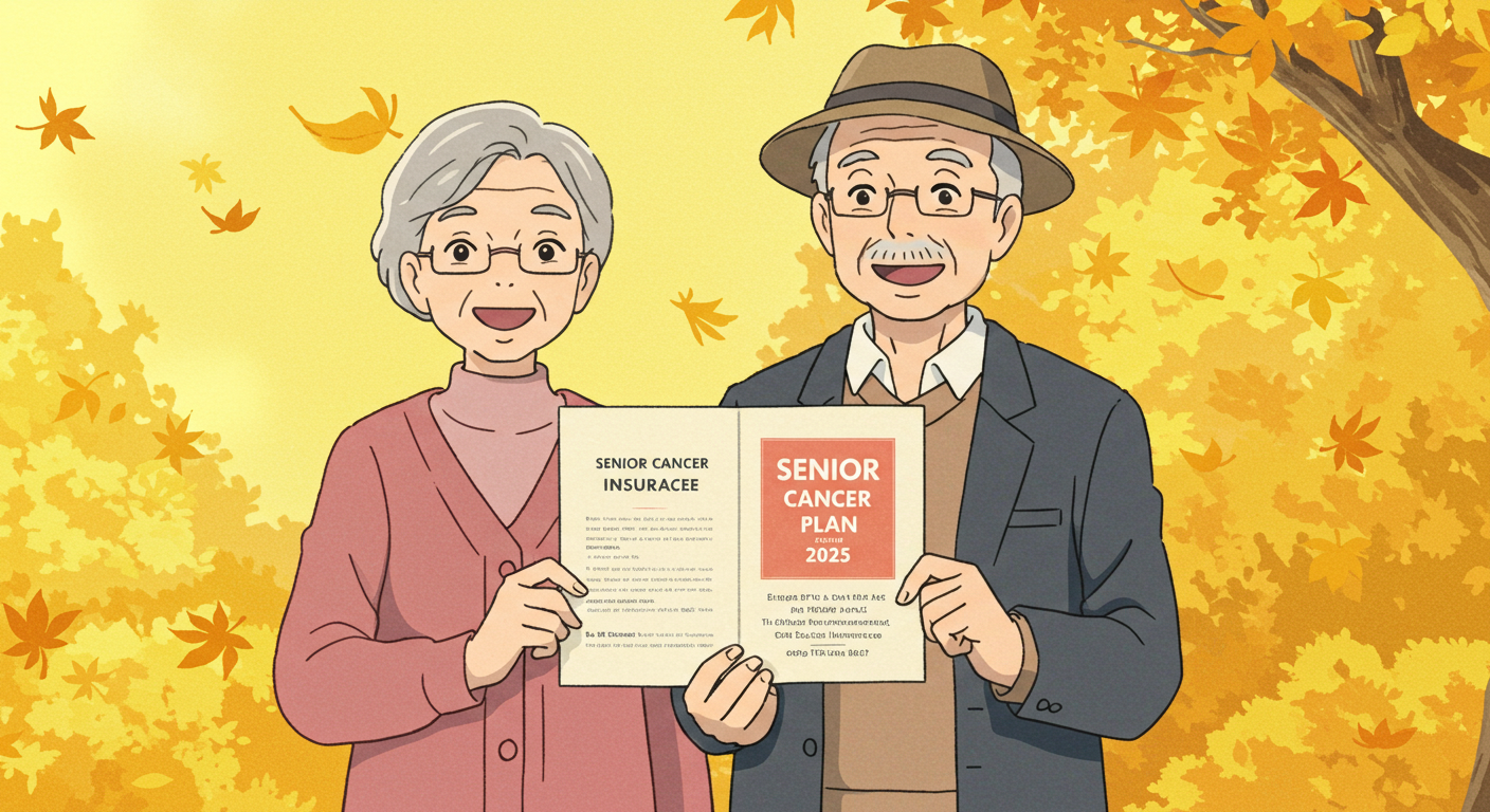 시니어 전용 암보험 상품을 소개하는 노부부 일러스트