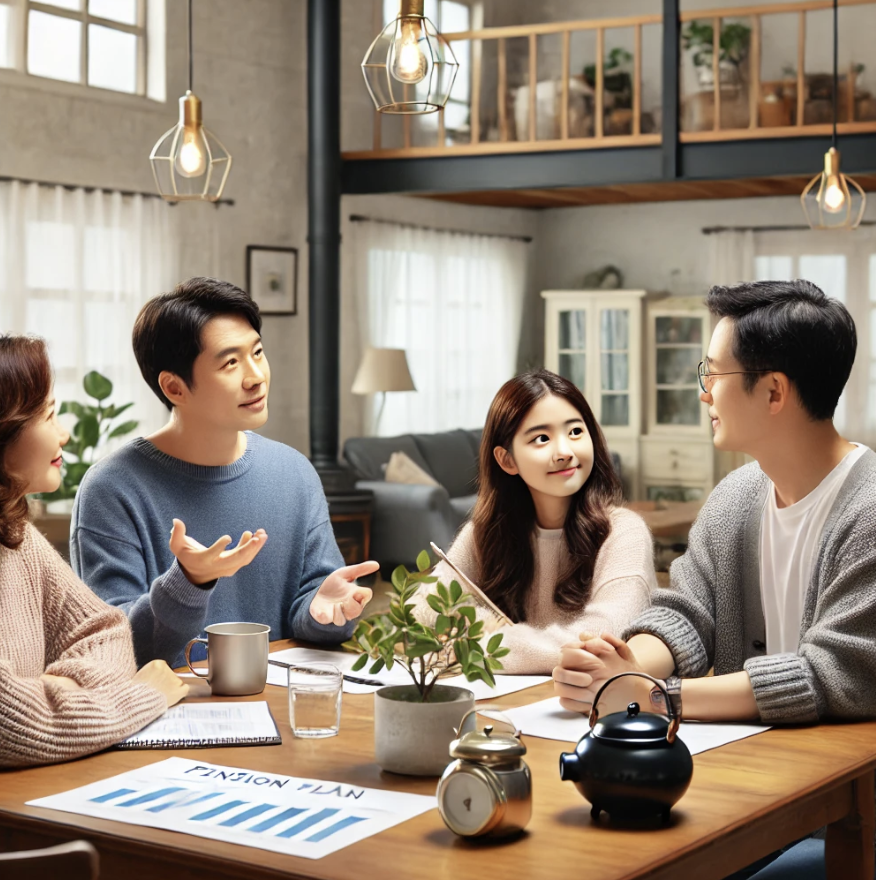 연금 계획에 대해 이야기하는 가족