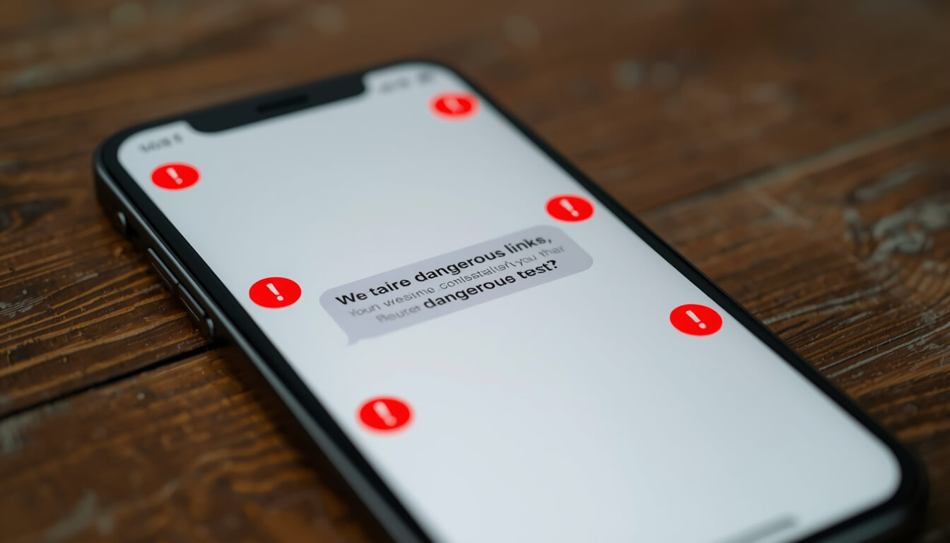 보이스피싱 위험이 있는 스팸 문자와 악성 링크가 표시된 스마트폰 화면