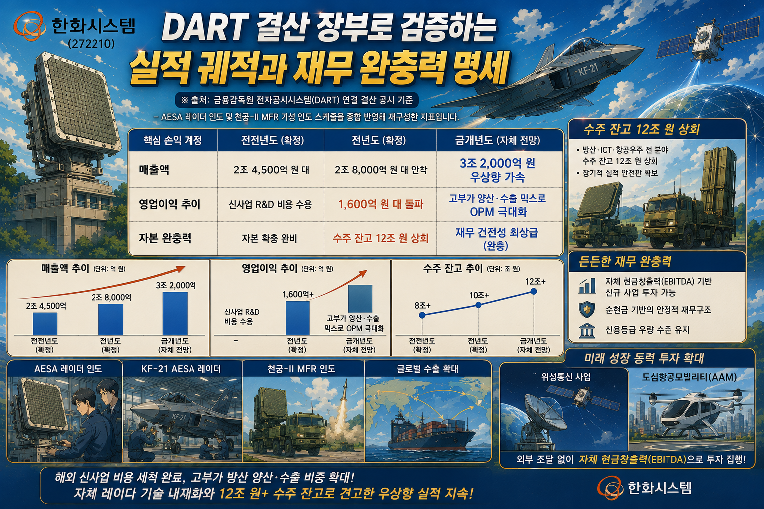 한화시스템 실적과 재무 완충력 인포그래픽
