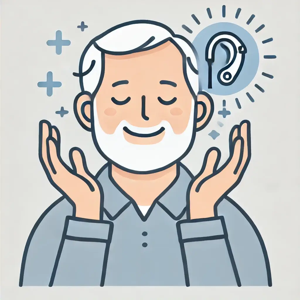 보청기 지원 혜택으로 삶의 질이 개선된 할아버지의 일러스트