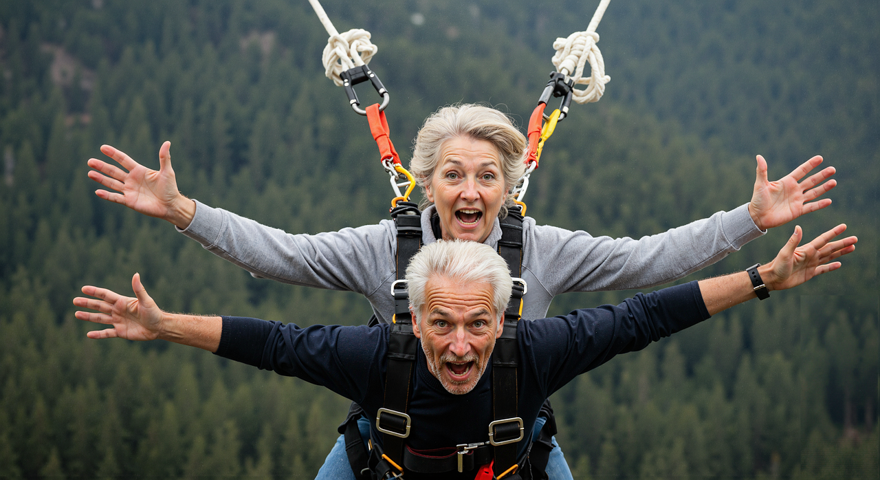 나이와 상관없는 열정적인삶 의 사진 고공낙하중 즐거워함