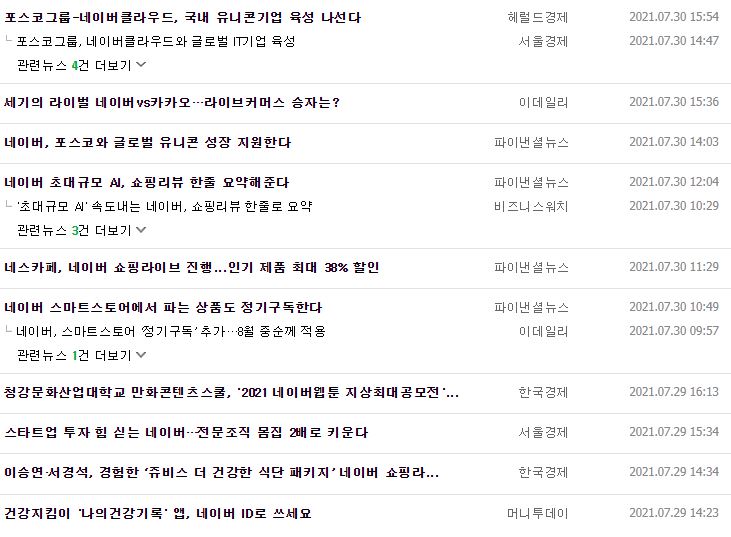 네이버 뉴스, 공시