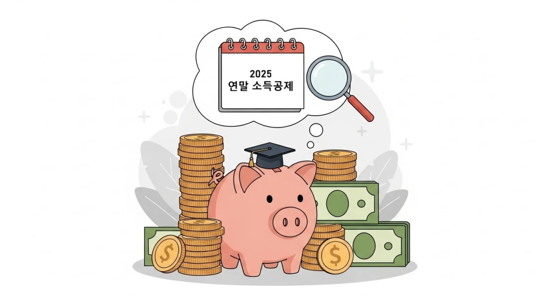 월세 공제를 통해 돈을 아끼는 것을 상징하는, 세금 서류와 저금통이 놓인 모습