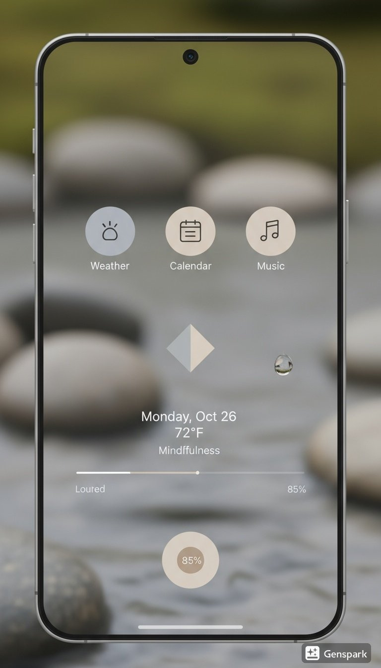 알림이 최소화된 스마트폰 화면과 맑고 깨끗한 바탕화면
