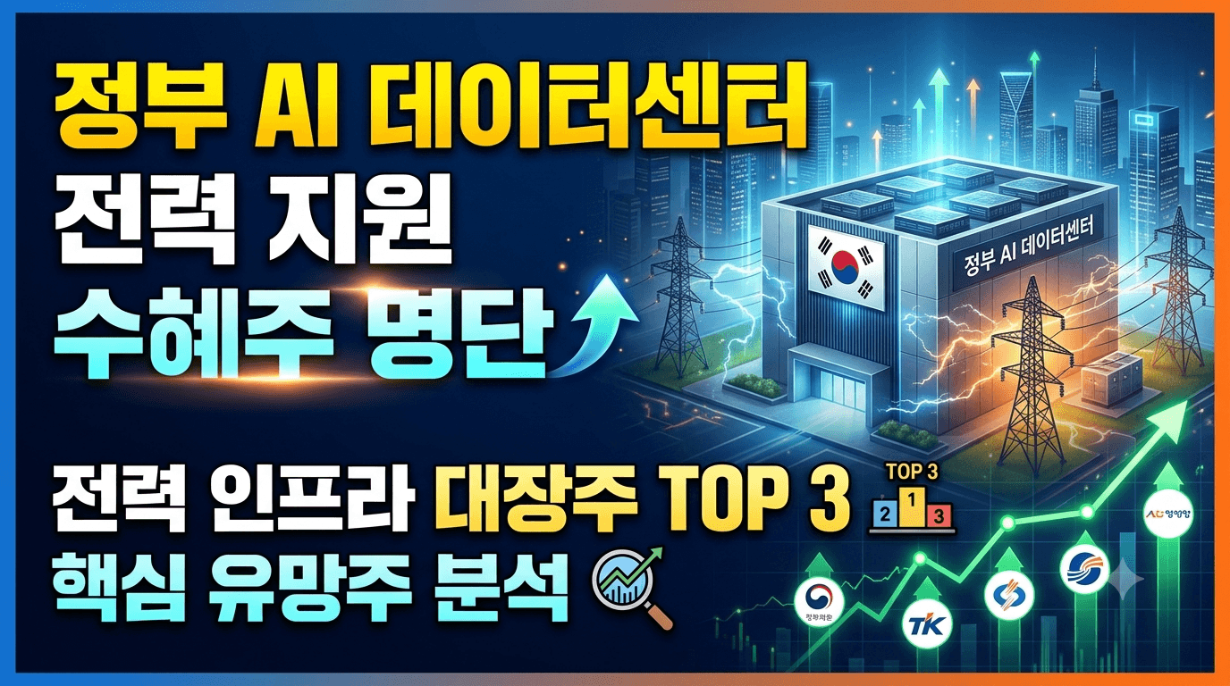 정부 AI 데이터센터 전력 지원 수혜주 명단: 전력 인프라 대장주 TOP 3와 핵심 유망주 분석