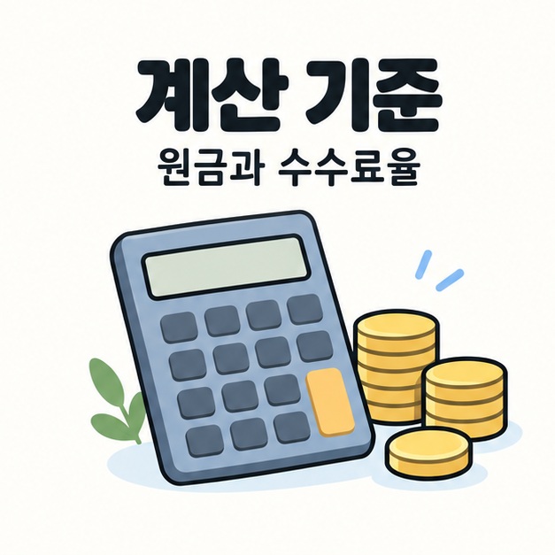 중도상환수수료 계산을 표현한 계산기와 동전 그림