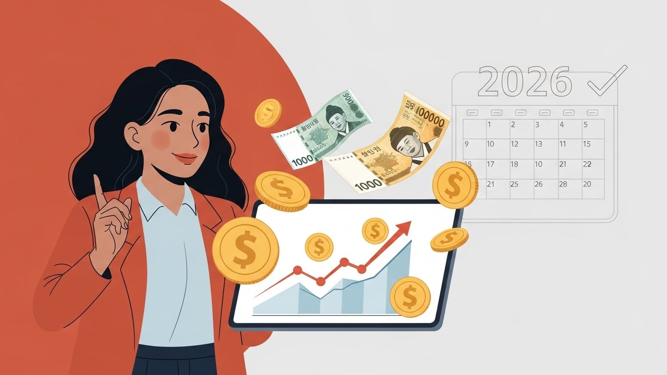 2026년 국민연금 보험료 부담을 줄여주는 두루누리 제도를 통해 직장인이 경제적 여유를 얻는 모습을 시각화한 이미지.