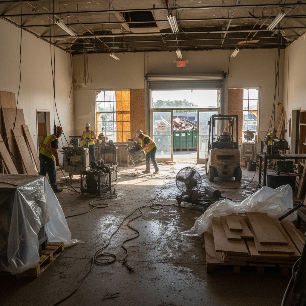 A factory undergoing disaster recovery efforts