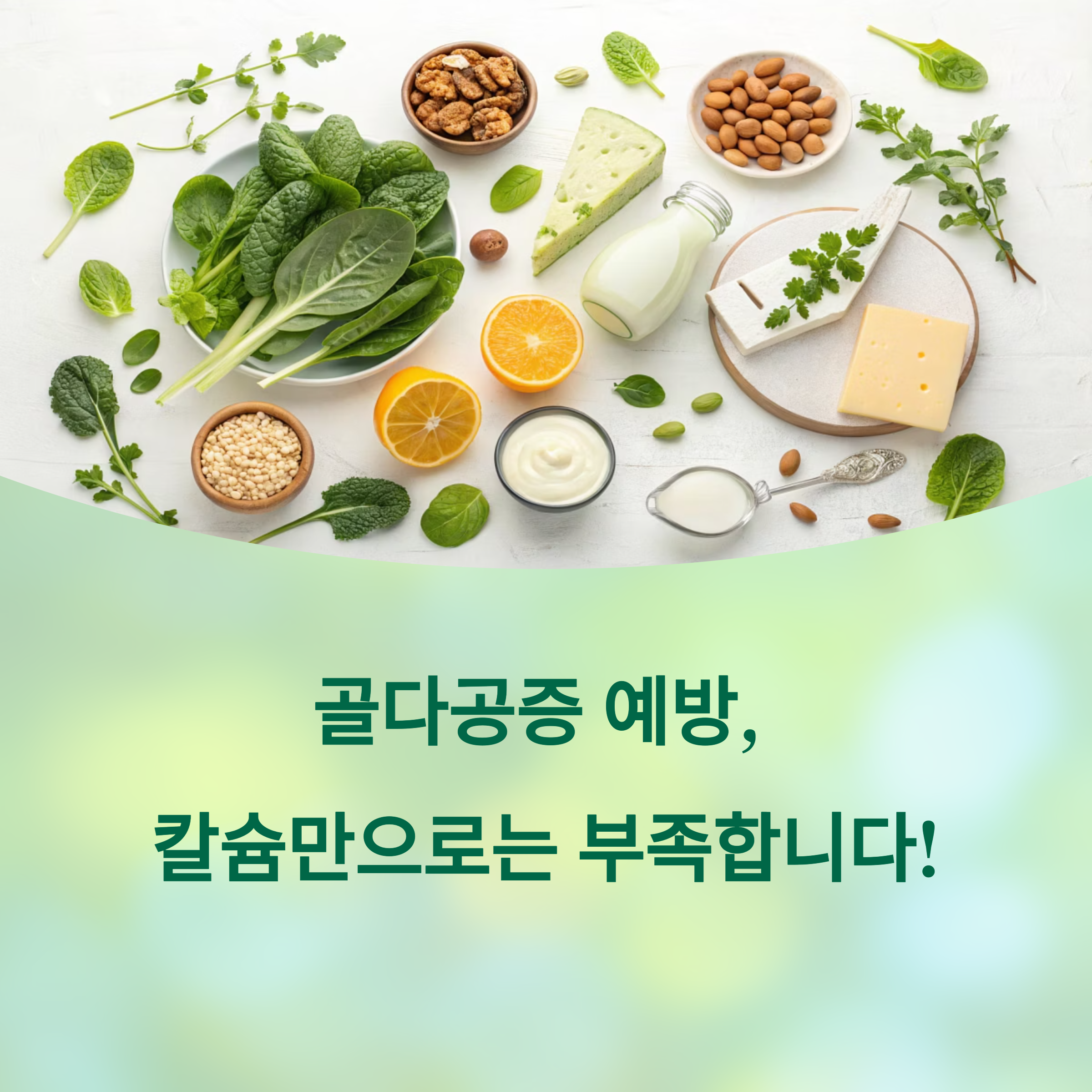 골다공증 예방을 위한 식사 전략, 칼슘만으로는 부족한 이유에 대한 이미지