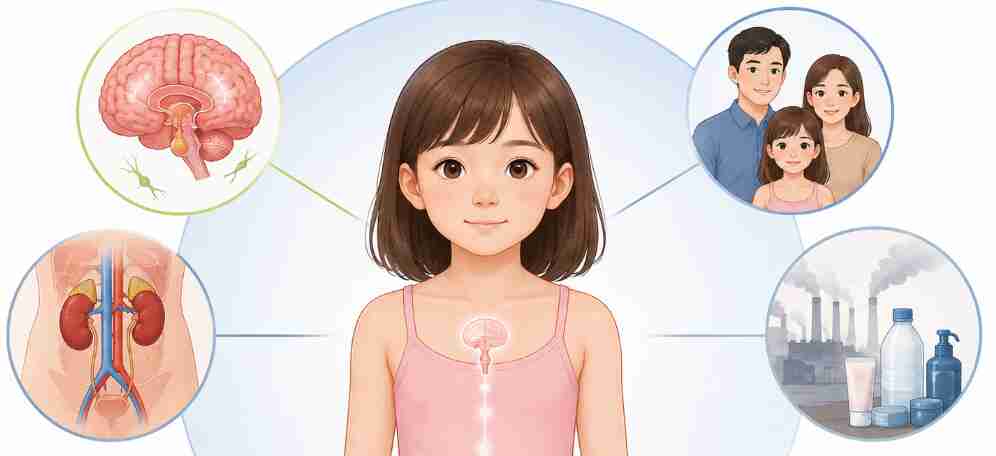 Summary of symptoms and causes of precocious puberty, and treatments