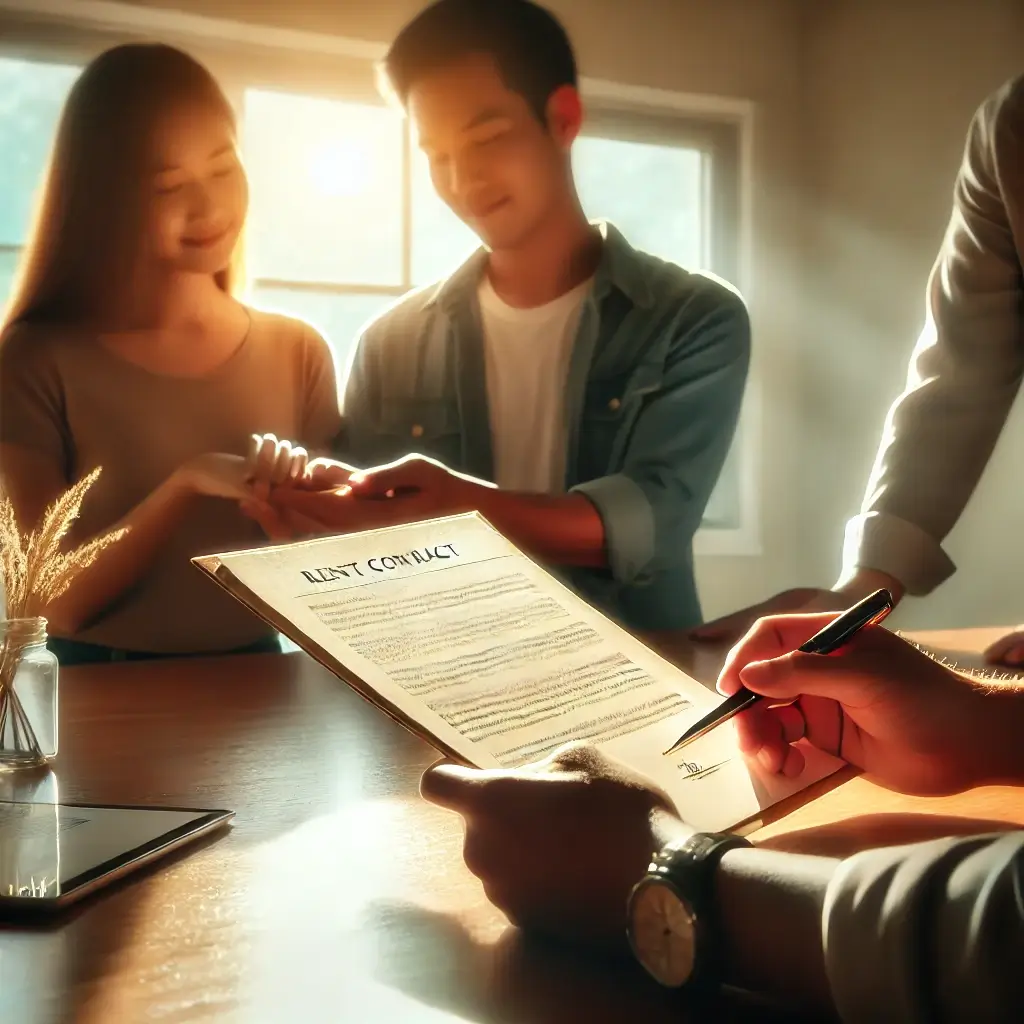 신혼부부가 금융 상담 중 전세자금 대출 계약서를 검토하는 모습