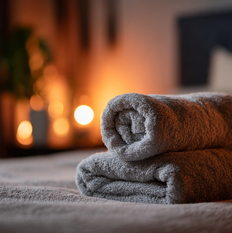 따뜻한 침실 따뜻한 수건
