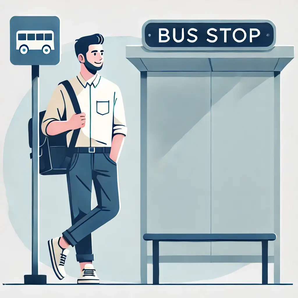 버스를 기다리는 여유로운 남성.