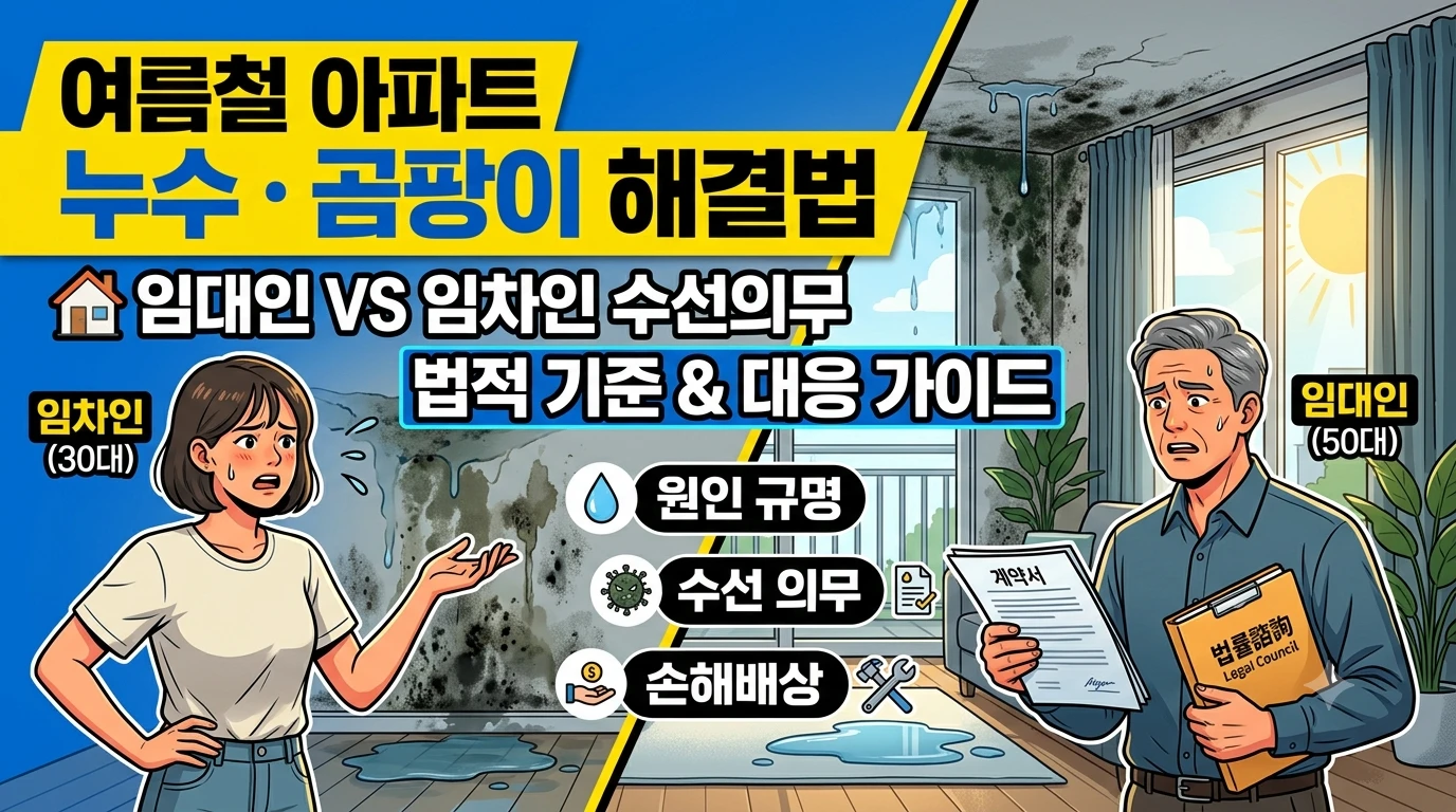 여름철 아파트 누수·곰팡이 해결법: 임대인과 임차인 수선의무 법적 기준 및 대응 가이드(AI을 이용한 썸네일 이미지)
