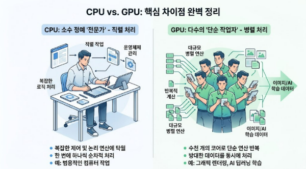 CPU와 GPU 차이 쉽게 설명한 이미지