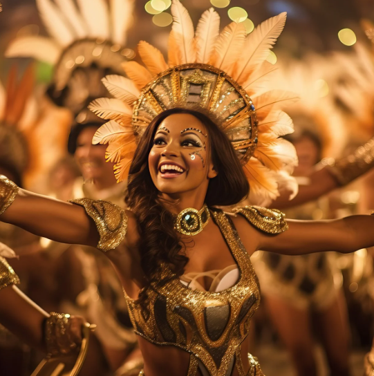 브라질 문화의 상징 삼바 춤을 추는 여인의 사진