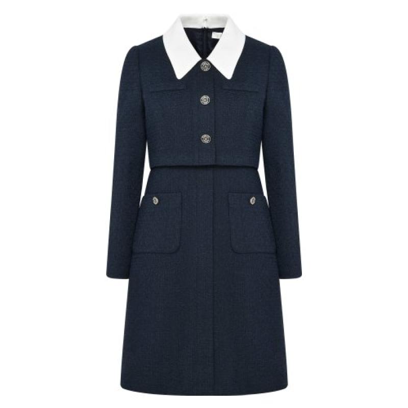 라인 배색 카라 플랫 트위드 원피스 NWOPMK1100