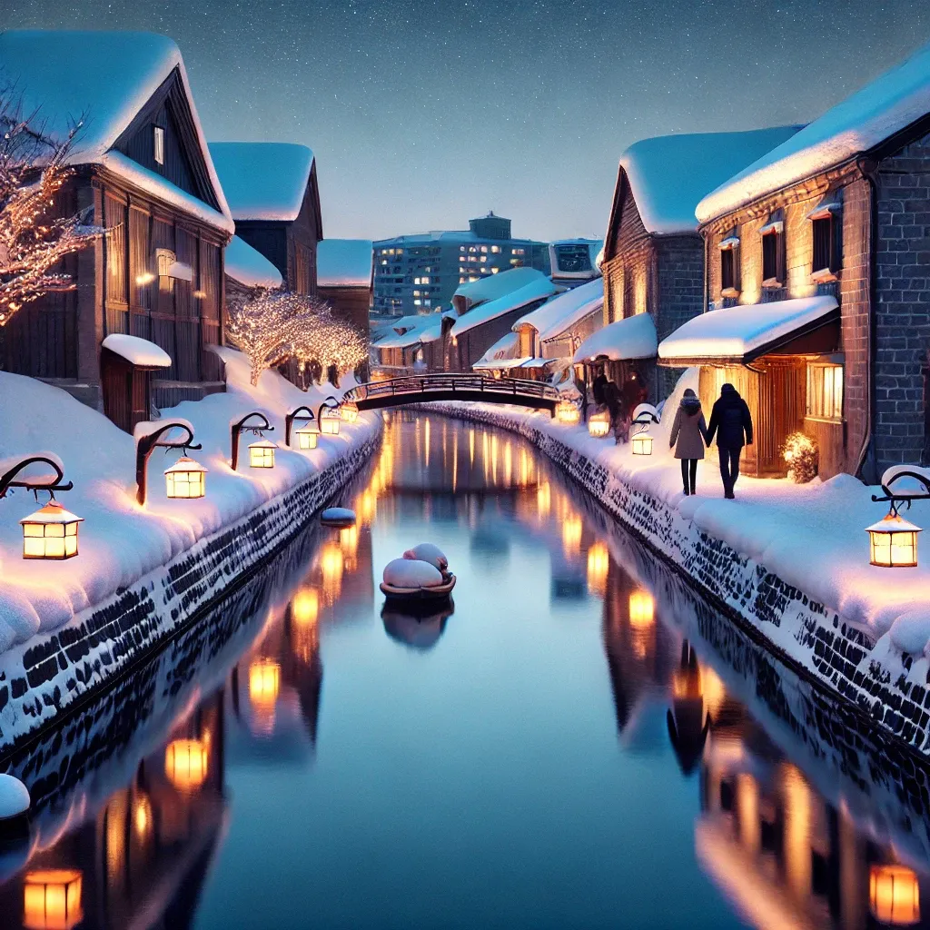 오타루 운하의 겨울 야경, 낭만적인 산책