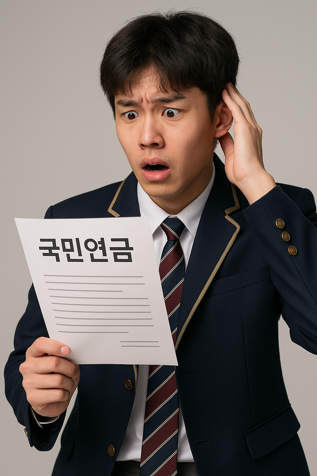 국민연금 고지서를 보고 놀라는 고등학생의 모습