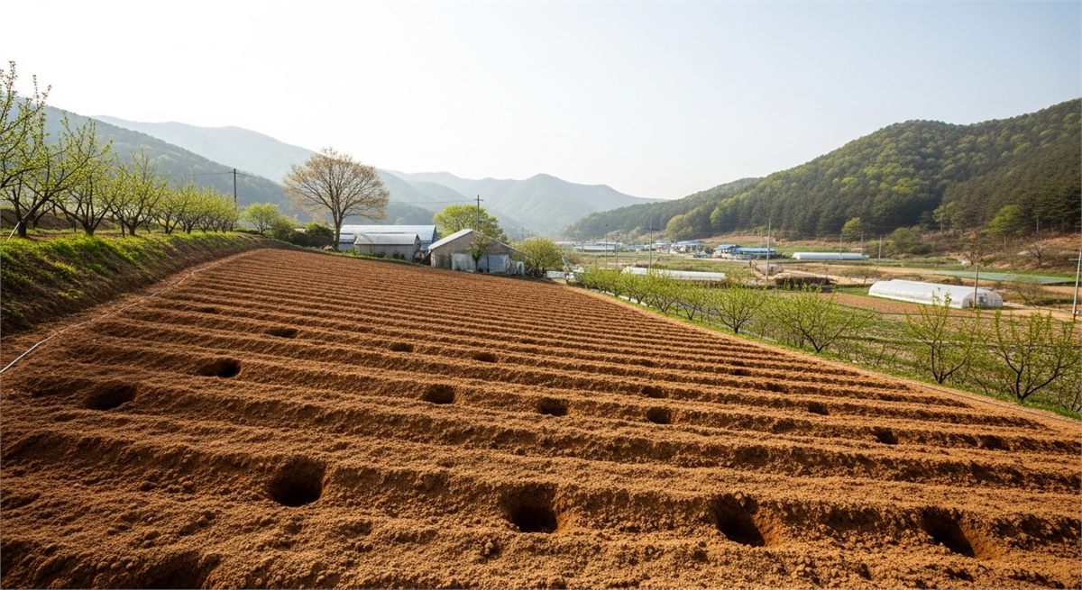 3월과 4월 식재를 위해 준비된 두릅밭 전경 