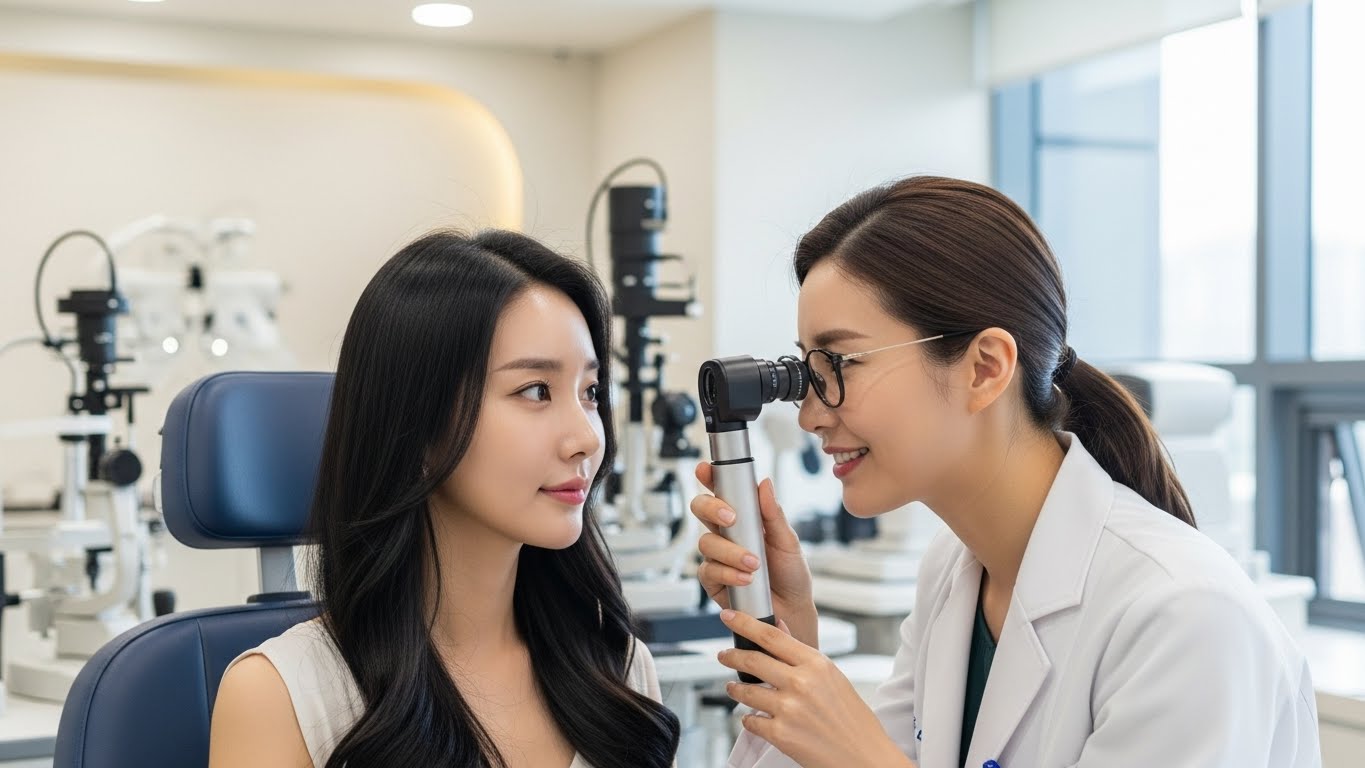 시력검사를 받는 여자