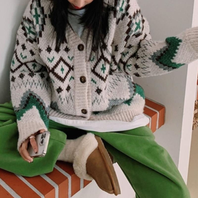 울 노르딕가디건 빈티지가디건 두꺼운가디건 오버핏