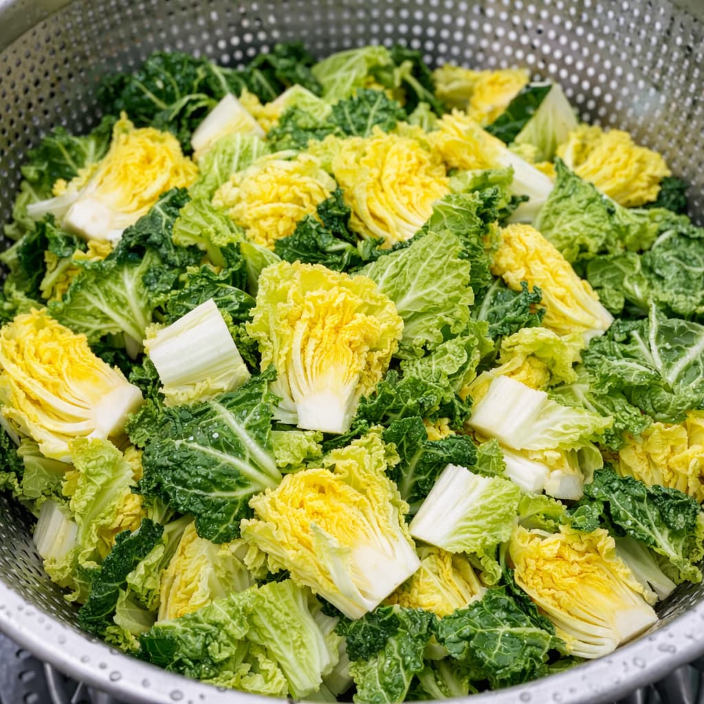 깨끗하게 씻어 먹기 좋은 크기로 썰어 물기를 뺀 봄동 채소