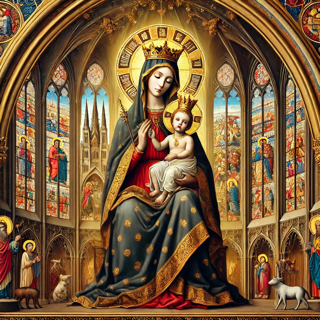 중세 고딕 양식의 대성당 이미지