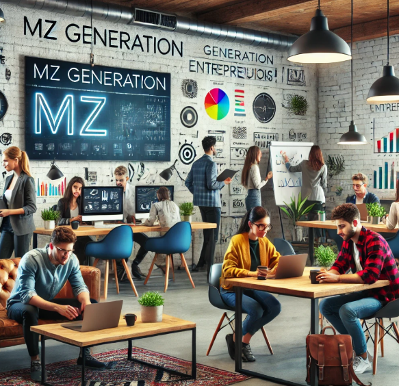 카페 같은 분위기에서 공부. 회의하는 사진