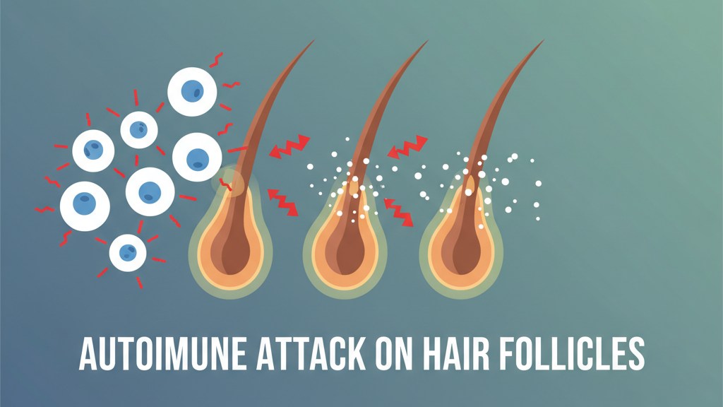 면역 세포가 모낭을 공격하는 원형 탈모의 자가면역 기전 그림