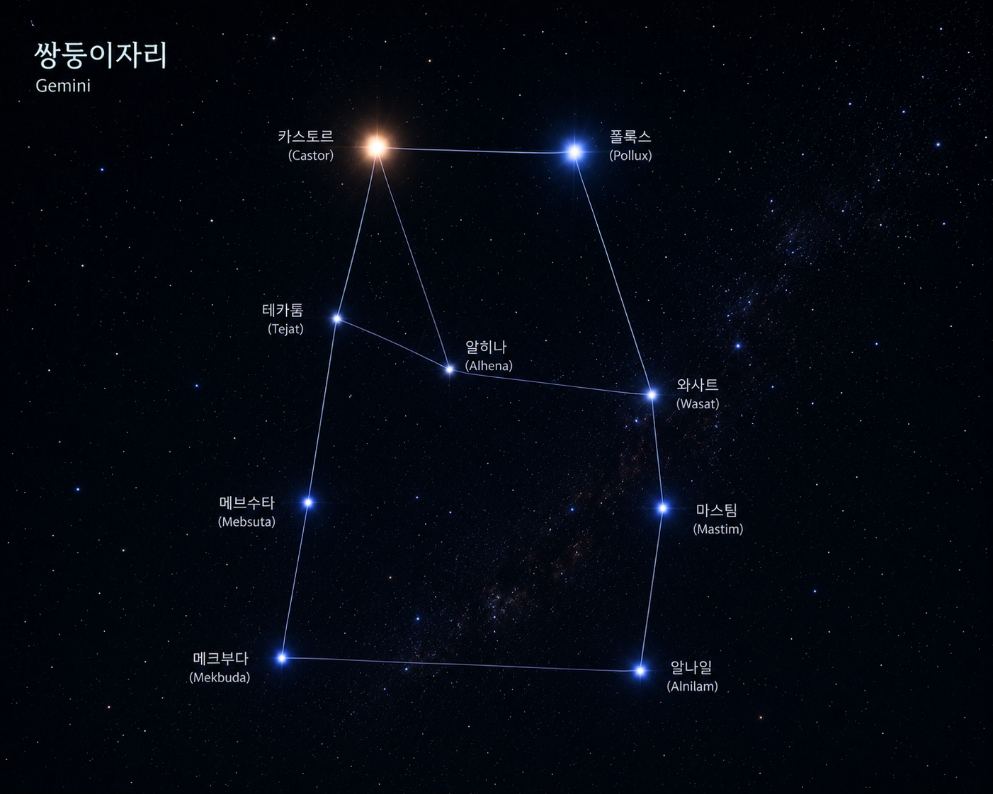 겨울밤 볼 수 있는 별자리(쌍둥이자리)